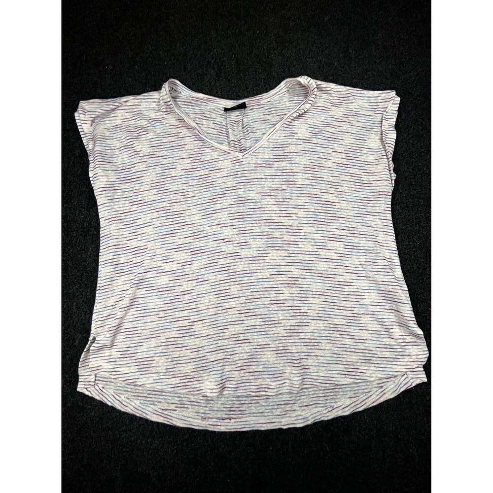 Bobeau Blouse Top Womens 2XL White‎ Purple Striped V Neck Side Slit High Low Hem